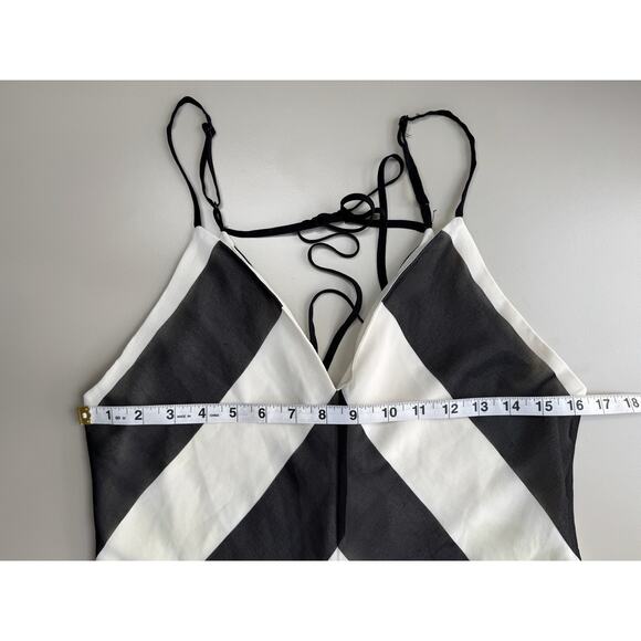 Christopher John Rogers Sleeveless Slip Dress Womens 10 Black White Chevron Y2K - Picture 10 of 16